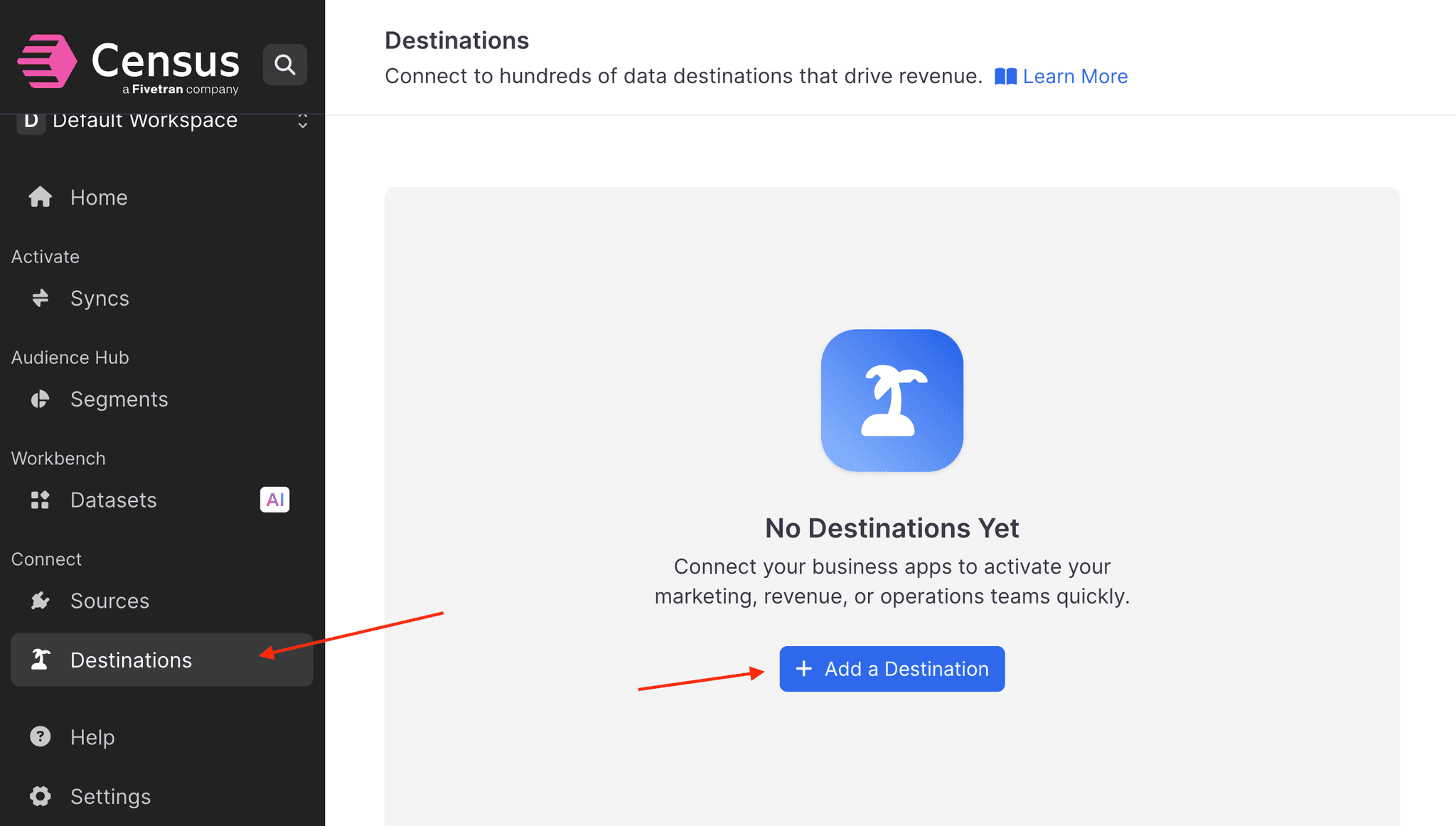 Add a new destination in Census